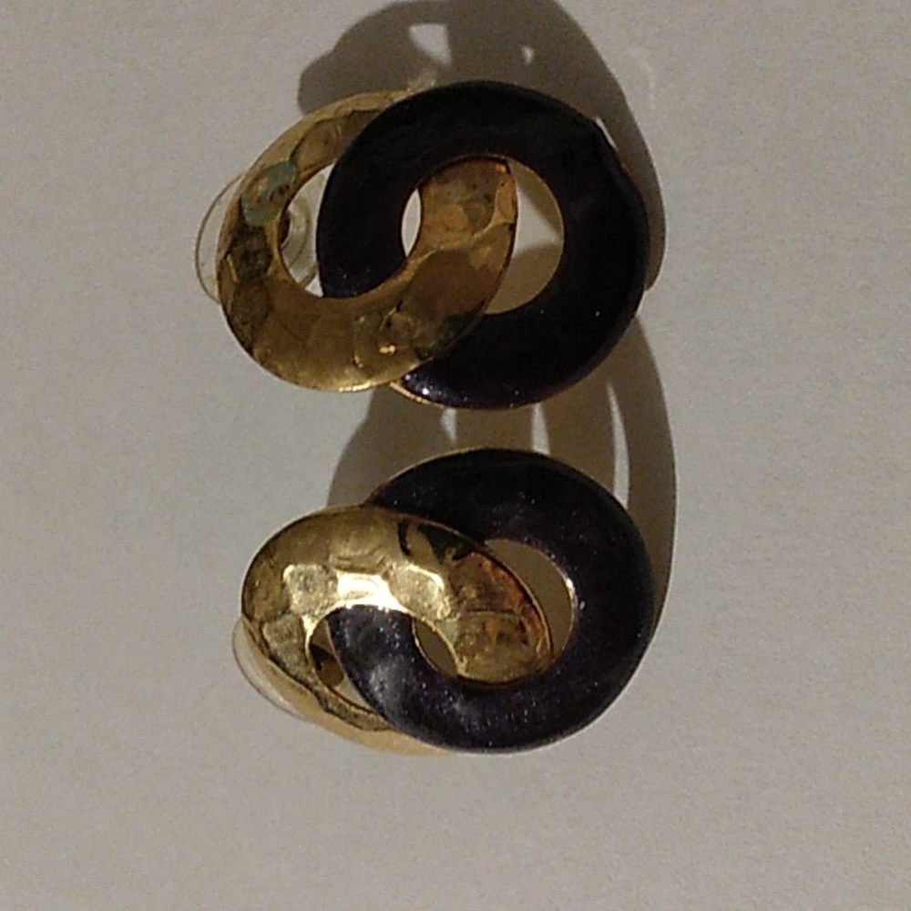 Vintage earrings dark purple sparkle and gold colors